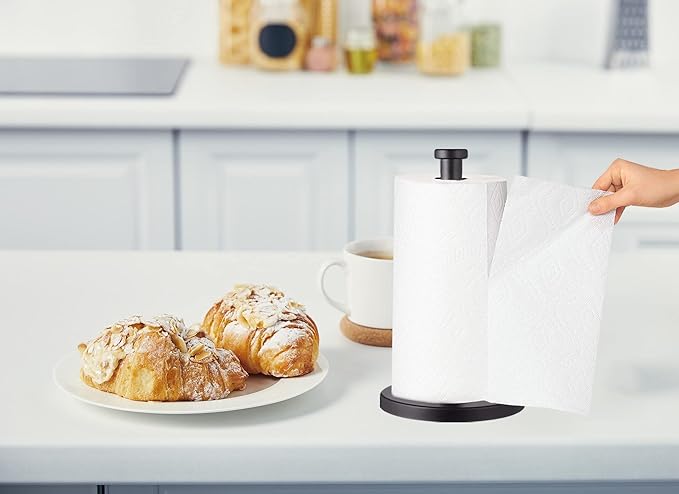 Black Standing Paper Towel Holder for Kitchen& Bathroom Countertop,Under Counter, Table Or BBQ, Standard or Jumbo-Sized Roll Paper (with Stainless Steel Base) - Image 6