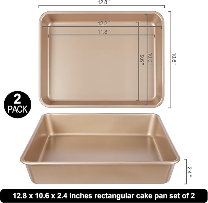 Baking Pan Set of 2, 12.5’’ X 10’’ X 2.4’’ Nonstick Sheet Cake Pan for Christmas Thanksgiving, Durable Cookie Sheets for Baking Lasagna Deep-Dish Pizza Brownies Casseroles, Rose Gold & Easy to Clean - Image 2
