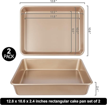 Baking Pan Set of 2, 12.5’’ X 10’’ X 2.4’’ Nonstick Sheet Cake Pan for Christmas Thanksgiving, Durable Cookie Sheets for Baking Lasagna Deep-Dish Pizza Brownies Casseroles, Rose Gold & Easy to Clean - Image 2