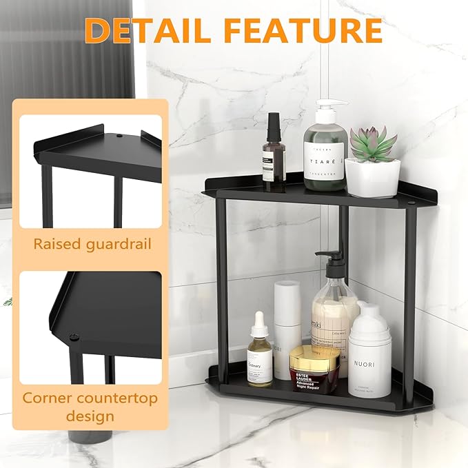 Jesginboo 2 Tier Bathroom Counter Organizer, Vanity Organizer Corner Shelf, Skincare, Makeup Countertop Organizers, Kitchen, Bathroom Counter Storage, Black - Image 4