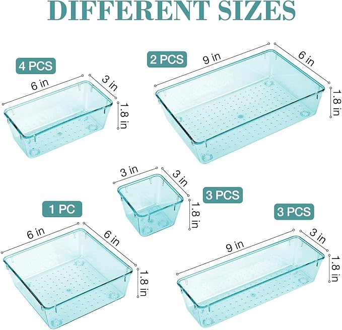 StorMiracle 13 PCS Drawer Organizer Set, 5 Varied Size Bathroom and kitchen Drawer cabinet organizer Trays, Clear Storage Bins for Makeup, Jewelry, Utensils and Gadgets - Image 2