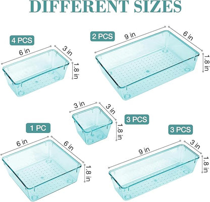 StorMiracle 13 PCS Drawer Organizer Set, 5 Varied Size Bathroom and kitchen Drawer cabinet organizer Trays, Clear Storage Bins for Makeup, Jewelry, Utensils and Gadgets - Image 2