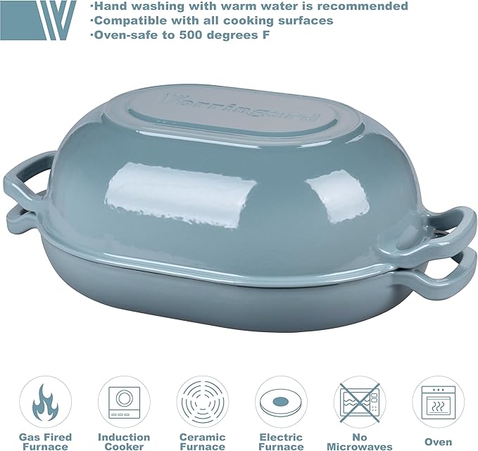 VORRINGARD Enameled Cast Iron Sourdough Bread Oven, Dutch Oven, Loaf Cast Iron Bread Pan for Homemade Bread Baking, Meatloaf Pan with Lid, 7QT, Sea Salt - Image 3