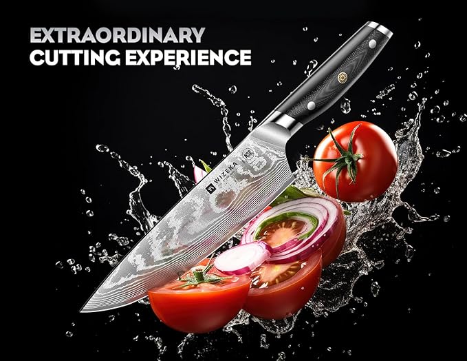 WIZEKA Damascus Chef Knife Set: 3 PCS,Super Sharp Kitchen Knives: Made of Japanese Steel VG10: Full Tang Professional Chef Knife Set With G10 Ergonomic Handle, Mothers Day - Image 2