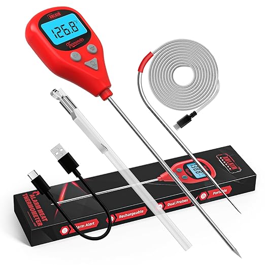 AWLKIM Digital Meat Thermometer with 40-Inch Leave-in External Probe, Rechargeable Instant Read Food Thermometer for Grill BBQ Smoker Oven Kitchen, IP67 Waterproof, Audible Alarm & Hold Function by AWKLIM