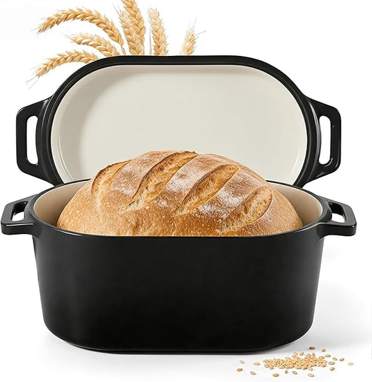 Dutch Oven for Bread Baking, 3.4 QT Bread Dutch Oven for Sourdough, Enamelled Cast Iron Bread Oven with Lids, Heavy-Duty Non Stick Sourdough Loaf Pan, Meatloaf Pan, Black