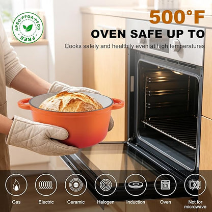 Enameled Cast Iron Dutch Oven - 7QT Pot with Lid,Oven Safe to 500°F,Heavy-Duty Cookware for Sourdough Bread Baking,Braising,Stews,Roasting Orange - Image 5