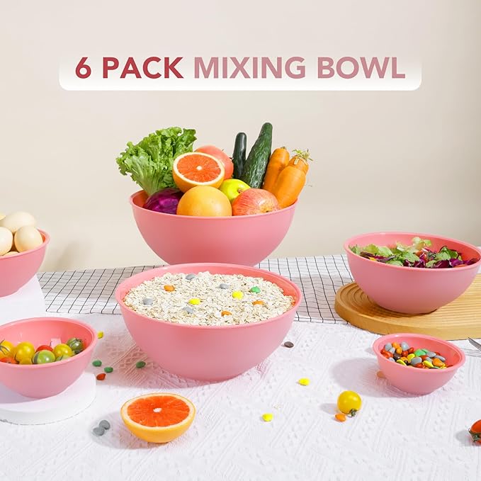 BoxedHome BPA Free Plastic Round Mixing Bowl with Lids, 12 Pack Nesting Bowls with Lids Set, Microwave and Dishwasher Safe Prep & Serving Bowls Great for Mixing, Baking, Serving (Pink, 12pcs) - Image 7