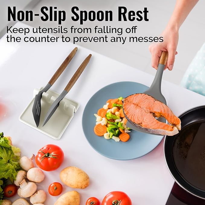 Zulay Kitchen Silicone Utensil Rest with Drip Pad for Multiple Utensils - BPA-Free, Heat-Resistant Spoon Rest & Spoon Holder for Stove Top - Kitchen Utensil Holder for Ladles & Tongs - Gardenia - Image 4