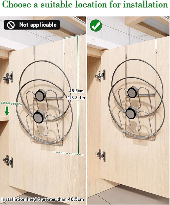 Over Cabinet Door Pot Lid Organizer, 2-Tier Stainless Steel Pan Cover Rack, Kitchen Storage Holder - Image 3