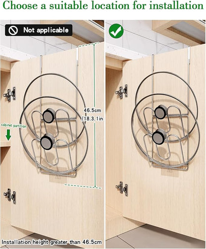 Over Cabinet Door Pot Lid Organizer, 2-Tier Stainless Steel Pan Cover Rack, Kitchen Storage Holder - Image 3