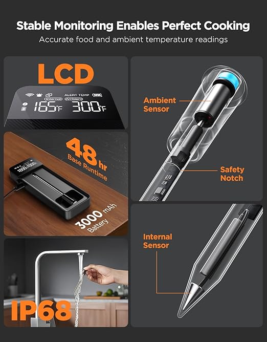 GoveeLife Smart Wireless Meat Thermometer with Bluetooth WiFi Ultra Range, Digital Oven Thermometer with Accuracy ±1.8°F, Charge Magnetic Base, Alarm, Kitchen Tools Suitable for BBQ, Grill, Smoker - Image 3