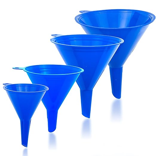 Funnel 4-Pack Funnels for Kitchen Use Filling Bottles - Food-Grade Plastic, Funnels for Automotive Use, Mess-Free Filling, funnels for Filling Bottles, Sizes (122, 101, 76 & 50mm) by LIQVEE