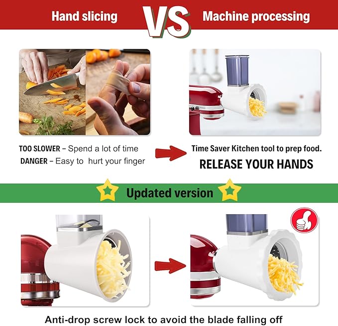 Upgraded Version - Cheese Grater Slicer Shredder Attachments for All KitchenAid Stand Mixers, Food Slicers Salad Maker Accessory Vegetable Chopper with 4 Blades Dishwasher Safe - Image 2