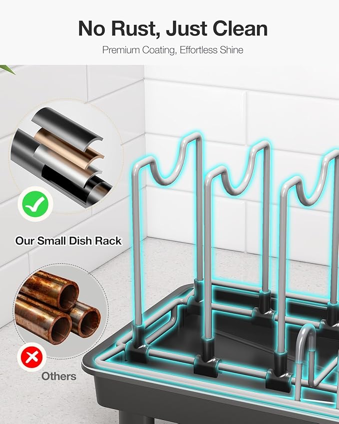 Small Dish Drying Rack Carbon Steel Dish Rack Rustproof for Kitchen Counter Compact Dish Drainer with Adjustable Slots for Small Kitchens & Apartments 16.5×6.5×7inch Black - Image 5