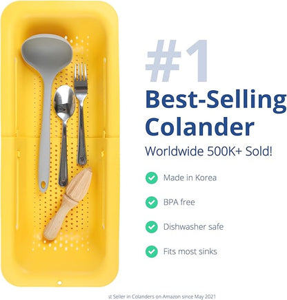 BLUE GINKGO Over the Sink Colander Strainer Basket - Wash Vegetables and Fruits, Drain Cooked Pasta and Dry Dishes - Extendable - New Home Kitchen Essentials (Yellow, 1 Pack) - Image 2