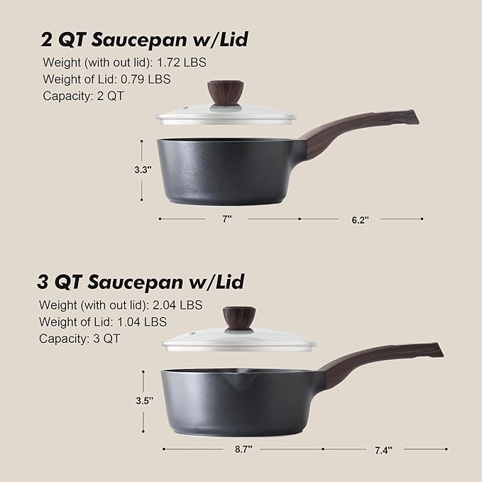 SENSARTE 2.0 & 3.0 Quart Sauce Pan Sets with Lid, Cooking Pots Set, Nonstick Saucepan Set with Pour Spout, Small Kitchen Pot, Non toxic Saucepot, Induction Comptable, Easy to Clean, PFOA Free - Image 7