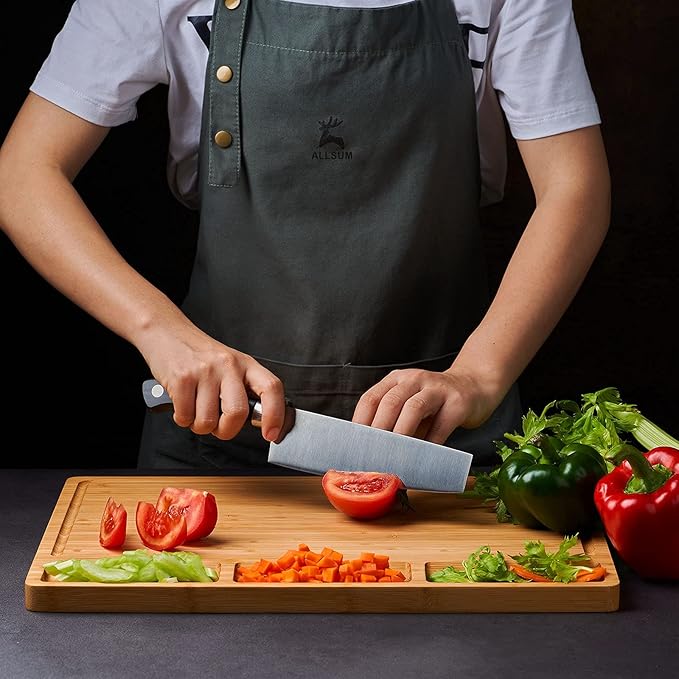 Large Bamboo Wood Cutting Board for Kitchen, Cheese Charcuterie Board with 3 Built-in Compartments and Juice Grooves, Butcher Block (17x12.6") - Image 2