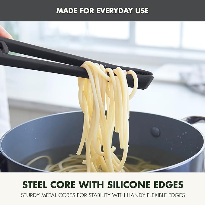 GreenPan Silicone Tong, Cooking Grilling Serving, Salad, Kitchen Utensil, Flexible Rubber Nonstick Cookware, Rigid Steel Core, Heat-Resistant, Anti-Slip Handle, BPA-Free, Dishwasher Safe, Gray - Image 3