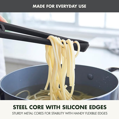 GreenPan Silicone Tong, Cooking Grilling Serving, Salad, Kitchen Utensil, Flexible Rubber Nonstick Cookware, Rigid Steel Core, Heat-Resistant, Anti-Slip Handle, BPA-Free, Dishwasher Safe, Gray - Image 3