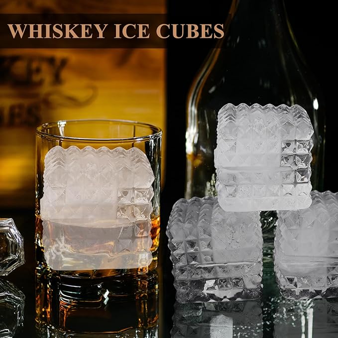 2-Inch Whiskey Ice Cubes Mold,2 Pack Silicone Ice Cube Trays with Lid, Diamond Textured Large Square Ice Cube Mold,Bourbon Ice Cube Molds,Ice Tray-Ice Molds for Whiskey,Cocktails,Old Fashioned