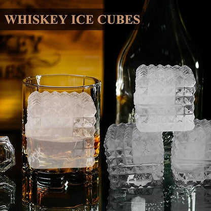 2-Inch Whiskey Ice Cubes Mold,Silicone Ice Cube Trays with Lid | Diamond Textured Large Square Ice Cube Mold, Big Bourbon Ice Cube Molds,Ice Tray-Ice Molds for Whiskey,Cocktails,Old Fashioned