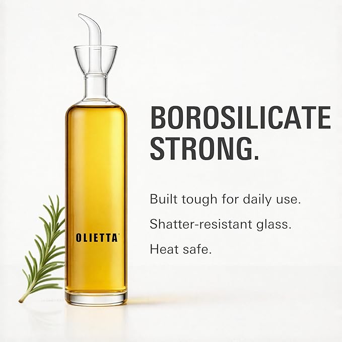 Olietta Olive Oil Dispenser Bottle Borosilicate Glass - Non Drip Oil Dispenser for Kitchen, Leak Proof Vinegar Drizzler Cruet, Easy Clean, 17 Ounces, Modern - Image 3