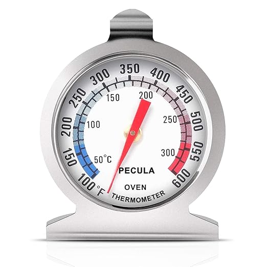 Stainless Steel Oven Thermometer 50-300°C/100-600°F, Analog Instant Read, Battery-Free Kitchen Cooking Thermometer, Hook & Stand Design Food Thermometer for Oven, Grill, Smoker, Fryer by PECULA
