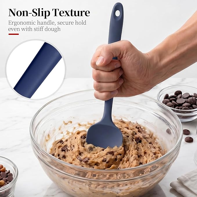 600ºF Heat Resistant Spatula, 11.34 inch High Heat Food Safe Semless Kitchen Silicone Spoon Spoonula Scraper for Cooking Baking Mixing Scraping Stirring Nonstick Cookware Pan (Midnight Blue)