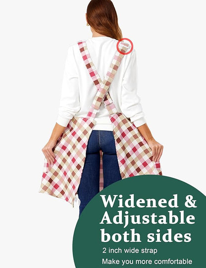 Cozy Adjustable Cross Back Aprons for Women with Pockets Cotton Linen Cooking Kitchen Baking