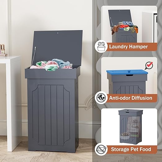 Function Home Trash Can Cabinet, 13 Gallon Kitchen Garbage Can, Wood Recycling Trash Bin, Freestanding Dog Proof Trash Can, Farmhouse Trash Cabinet with Lid for Home Kitchen Bathroom, Grey - Image 8