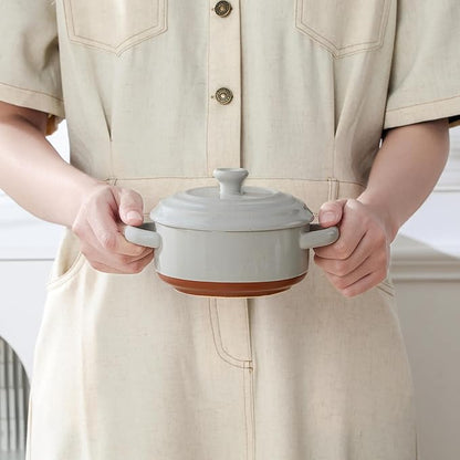 MALACASA Mini Cocotte Set - 12 OZ Ramekins with Lids and Handles, Small Casserole Dishes for Oven, Ceramic Small Baking Dish Set of 4, Microwave & Dishwasher Safe, Khaki Grey, Series TARA - Image 9