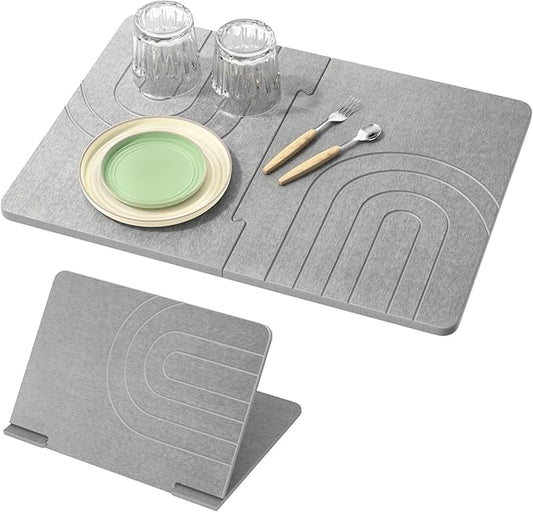 Luxspire Large Stone Drying Mat for Kitchen Counter 24"x16"- Fast-Absorbing Dish Drying Mat Non-Slip Stone Dish Drying Mat for Dishes, Cups Waterproof Counter Protector for Kitchen Bath, Dark Gray