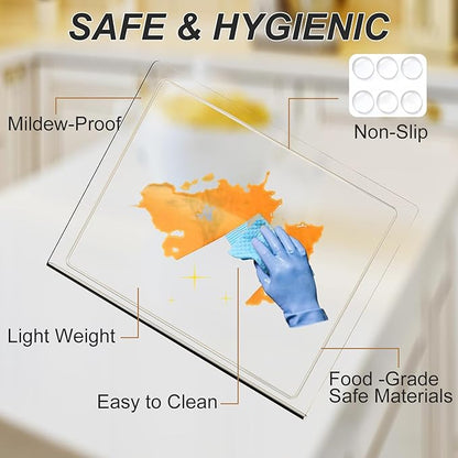 JJL Acrylic Cutting Board with Counter Lip, 16 x 12.5 Inches, Food-Grade & Anti-Slip, Clear, with Juice Groove – Perfect for Cutting Food with Juice, Ideal Choice for Kitchen Countertop Décor