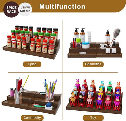 Lenwi Spice Rack Organizer for Cabinet, 3 Tier Expandable Bamboo Spice Storage for Kitchen Cupboard Pantry, Brown - Image 7