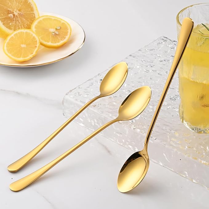 7.5 Inch Gold Iced Tea Spoons,Set Of 8 Stainless Steel Long Coffee Spoons,Long Handle Stirring Spoon For Dessert,Coctails,Ice Cream,Milk,Iced Teaspoons For Bar - Image 7