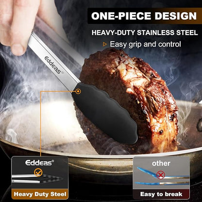 Kitchen Tongs with Silicone Tips, Heat Resistant 600 Degrees All Metal handle Locking Tongs For Cooking with Rubber Tips, Heavy Duty Stainless steel Food Tongs, Set of 3-7" 9" & 12" Black - Image 2