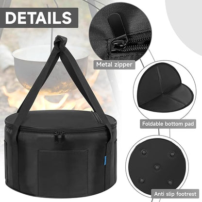 Dutch Oven Bag for 14 Inch,Durable Camp Dutch Oven Storage Bag,Carry Bag Extra Pockets and Sturdy Handles