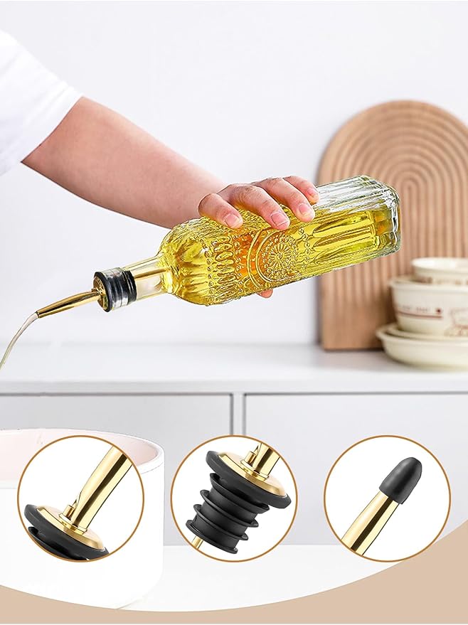 4 Pcs Olive Oil Dispenser Bottle for Kitchen, 17oz Clear Glass Oil and Vinegar Dispenser Bottle Set with 4 Stainless Steel Spouts and 1 Funnel (Square) - Image 4