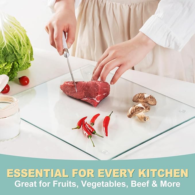 VASUHOME Large Tempered Glass Cutting Board for Kitchen - 18x24 Inch Clear Cutting Board for Countertop - Scratch, Heat, and Shatter Resistant - Easy to Clean and Durable