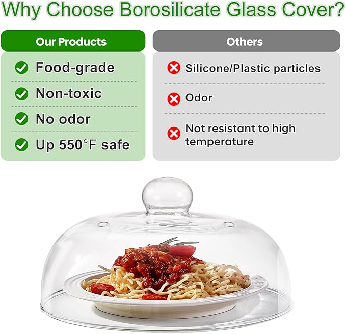 10 Inch Borosilicate Glass Microwave Splatter Cover for Food, All Glass Tall Splatter Guard Microwave Plate Light Serving Dish Covers Lid with Handle for Heating Food