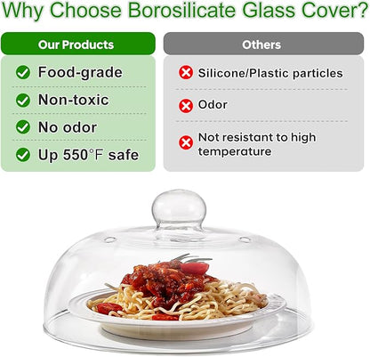 10 Inch Borosilicate Glass Microwave Splatter Cover for Food, All Glass Tall Splatter Guard Microwave Plate Light Serving Dish Covers Lid with Handle for Heating Food