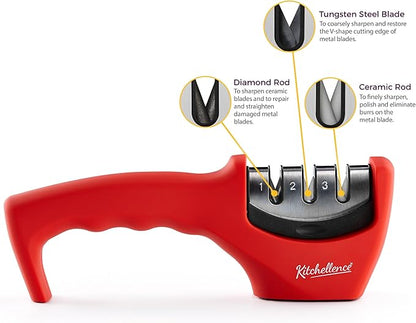 4-in-1 Kitchen Knife Accessories: 3-Stage Knife Sharpener Helps Repair, Restore and Polish Blades and Cut-Resistant Glove - Image 2