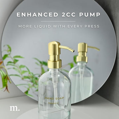 MaisoNovo Soap Dispenser 2-Piece Set | 16.9oz Clear Bottles with Gold Stainless Steel Pump Core