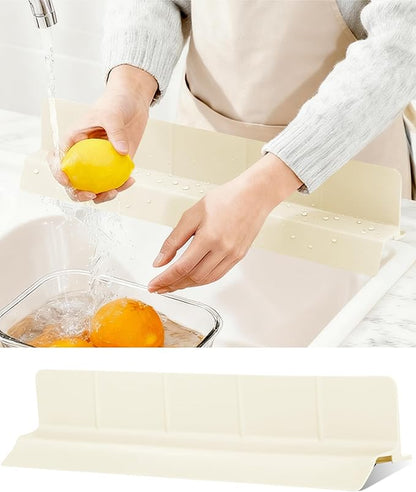Kitchen Sink Splash Guard 18" 23" 30" Self-Draining Silicone Water Guard with High Splash Wall & Strong Suction Cups for Faucet, Countertop & Sink Edge, Keeps Sinks Dry, Dishwasher Safe,Cream