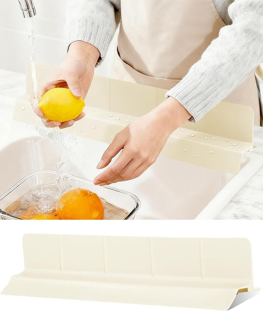 Kitchen Sink Splash Guard 18" 23" 30" Self-Draining Silicone Water Guard with High Splash Wall & Strong Suction Cups for Faucet, Countertop & Sink Edge, Keeps Sinks Dry, Dishwasher Safe,Cream