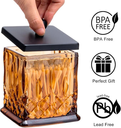 Qtip Holder,15Oz Amber Glass Apothecary Jars with Matte Black Lids for Bathroom Organization & Desk Storage,Thick Glass Apothecary Jars for Q-Tips,Cotton Rounds,Jewelry,Candy,Square
