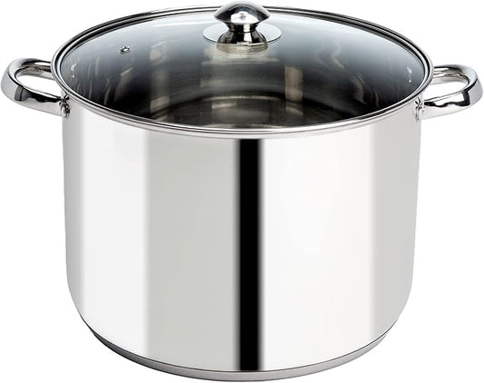 Ecolution Pure Intentions Stock Pot - Features Tempered Glass Lid, Keep Cool Handle, and Encapsulated Bottom - Oven Safe - Curbside Recyclable Stainless Steel - 16 Quarts by Ecolution