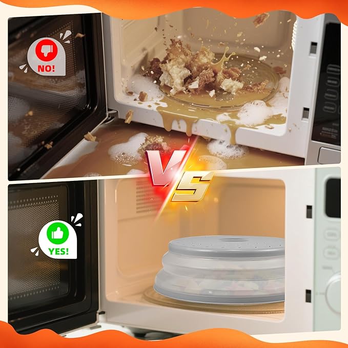 Large Collapsible Microwave Cover for Food, 12.2inch Microwave Splatter Cover, Microwave Plate&Dish Cover with Easy Grip Handle, BPA-free, Dishwasher Safe (Light Grey) - Image 7