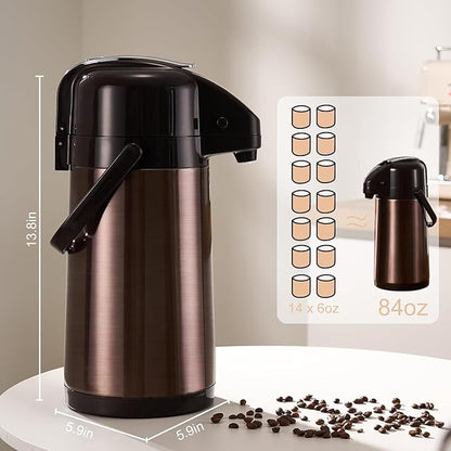 PARACITY Upgraded Airpot Coffee Carafe with Double Pump, Stainless Steel Drink Dispenser for Hot/Cold Beverage with Lazy Susan Base for Hot Cocoa for Parties (2 Pack - Gold Brown, 84.5 Ounces)